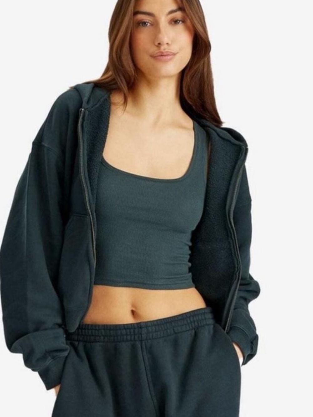 SKIMS NWT Vintage Fleece Oversized Zip Up Hoodie -  Cypress - Picture 2 of 5